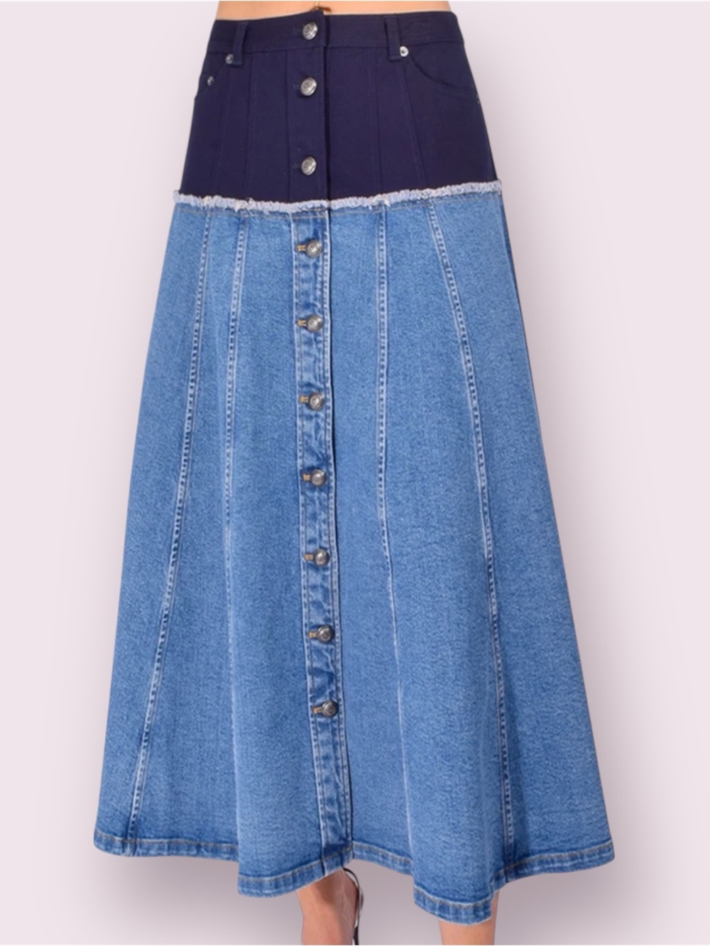 Cinq à Sept Veena Colorblock Denim Midi Skirt